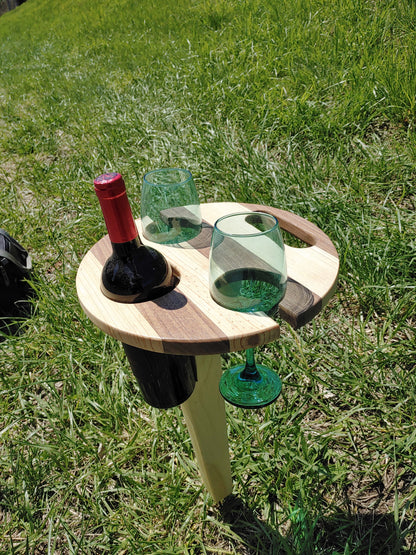 Wine Table holds bottle and 2 glasses
